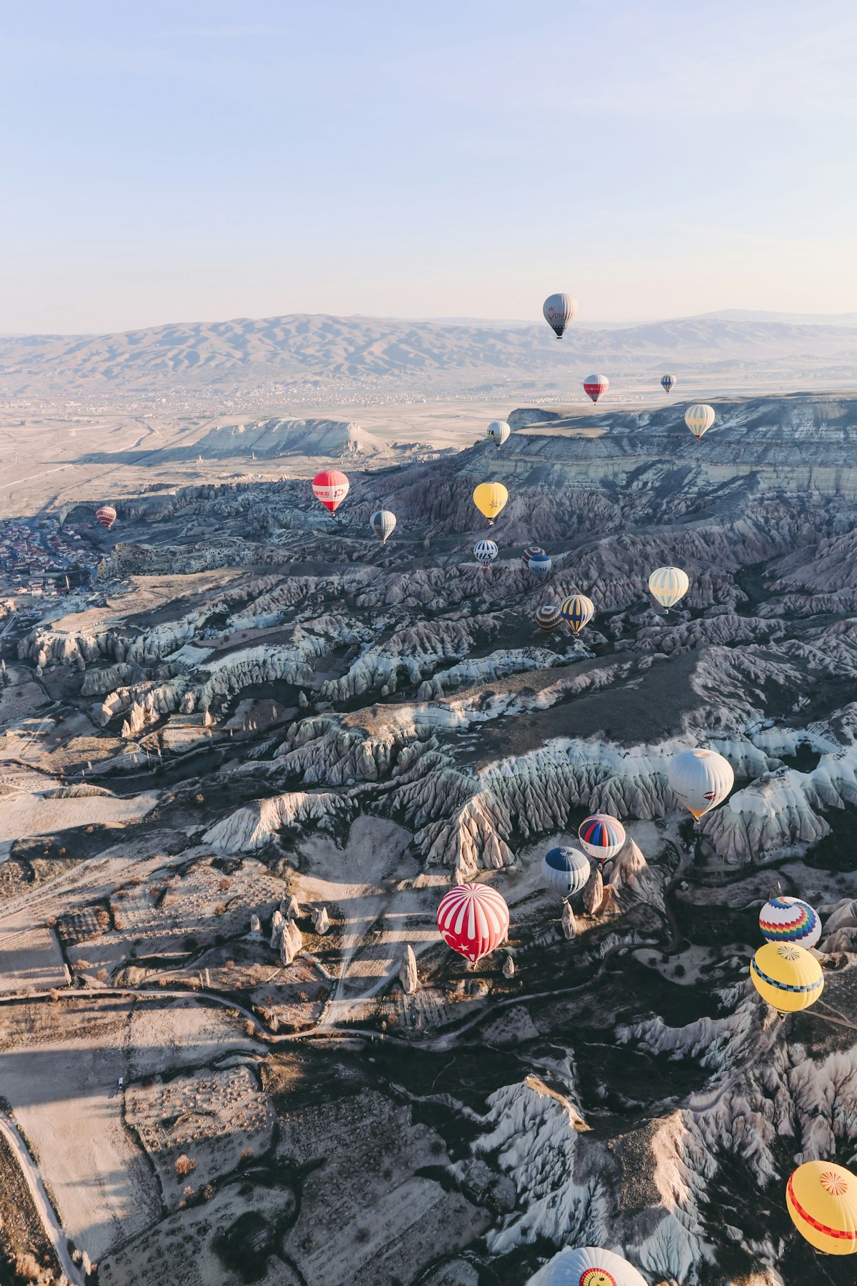Hot air balloons floating over Cappadocia Turkey